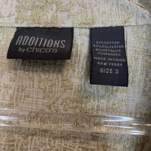CHICO'S Additions Size 3 US XL Ivory with Gold Metallic Dressy Jacket Blazer - Picture 3 of 5